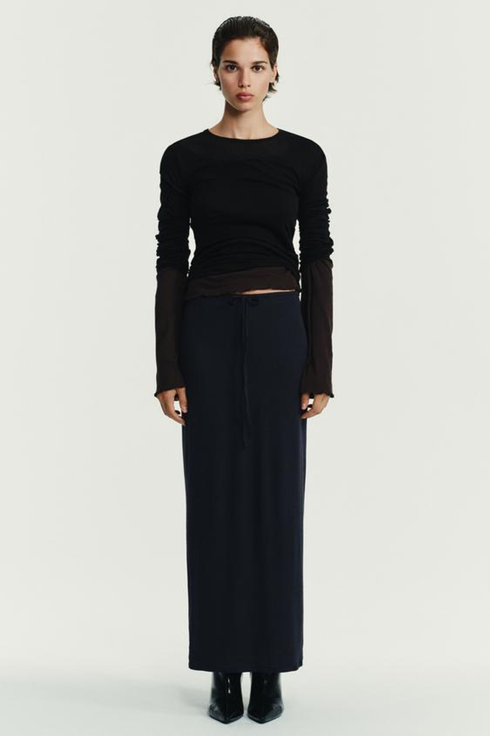 ZARA ЮБКА ИЗ МЯГКОГО МОДАЛА, ТЕМНЫЙ АНТРАЦИТ