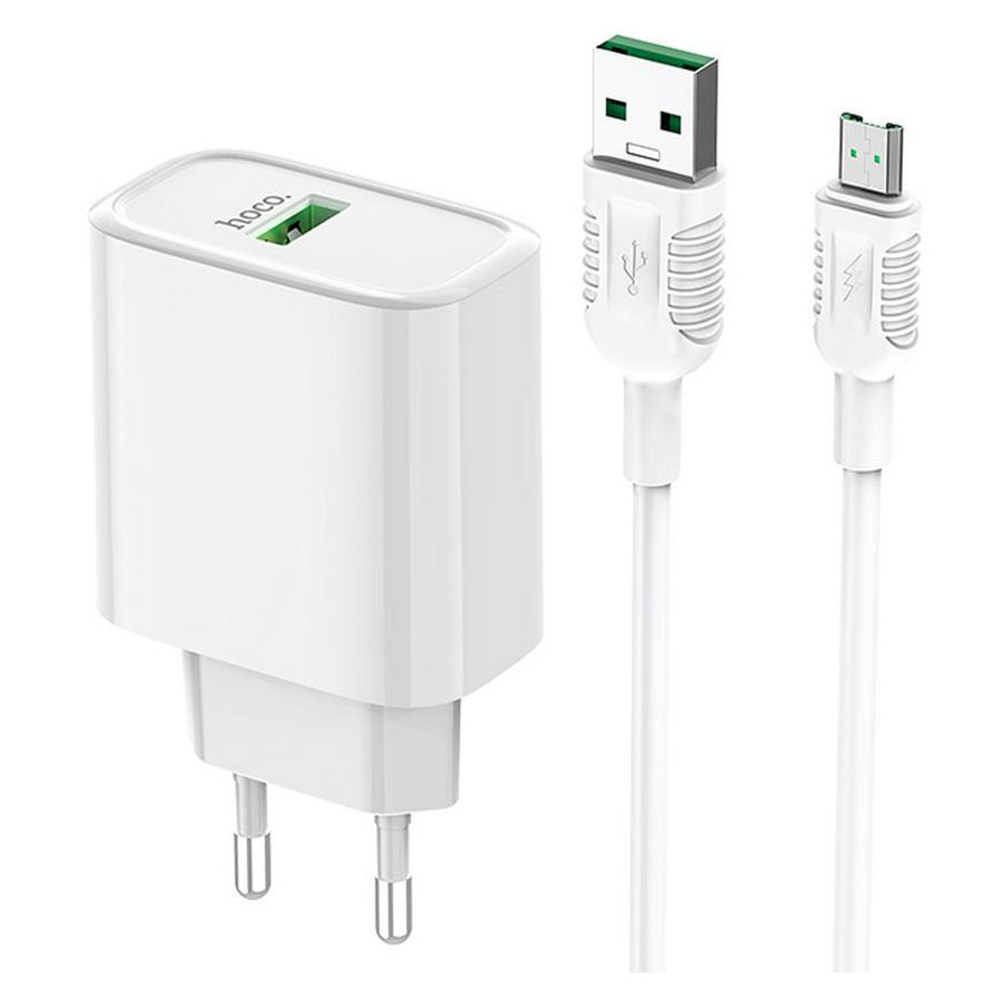 Сетевое зарядное устройство USB Hoco C69A ( 2A, QС3.0, кабель MicroUSB ) Белый