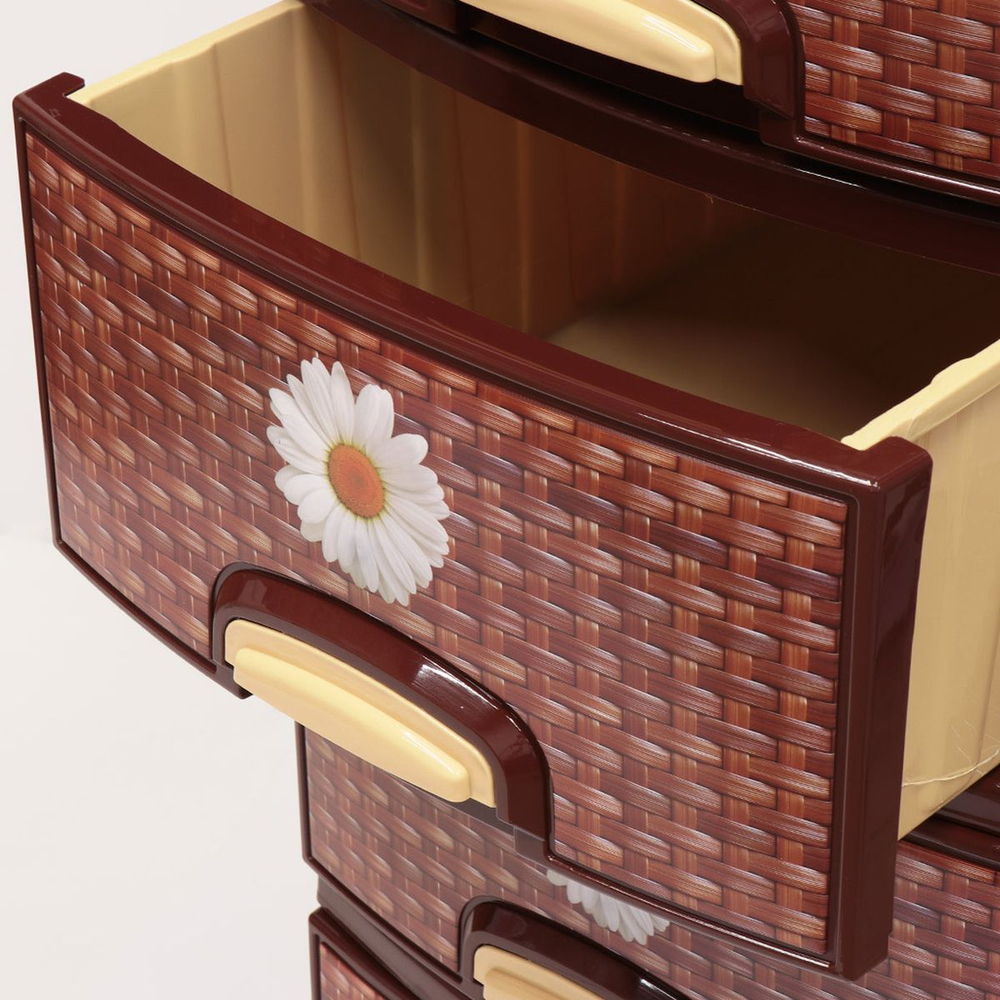 Комод 4 ящика, Плетенка, 38х48х93 см, темно-коричневый/беж, плетеный, РП-421, Росспласт