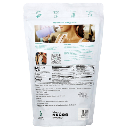 Micro Ingredients, электролитный напиток в порошке, со вкусом винограда, 907 г (2 фунта)