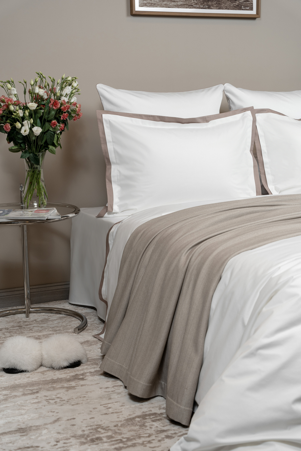 Постельное белье 2 спальное евро Сlaire&Caroll Lili белый с бежевым кантом