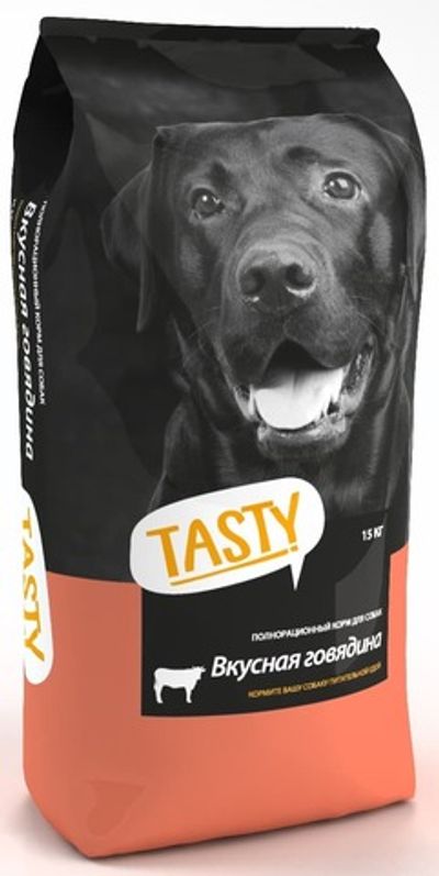 Сухой корм для взрослых собак TASTY с говядиной 15кг