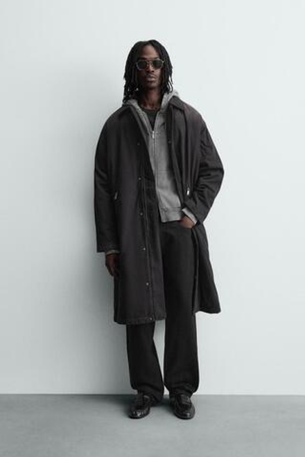 ZARA ПАЛЬТО ИЗ ДЕНИМА С ЭФФЕКТОМ ПОТЕРТОСТИ, ЧЕРНЫЙ