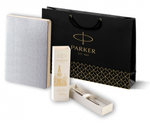 Подарочный набор: Шариковая ручка Parker Jotter Russia SE, цвет: St. Steel GT и Ежедневник недатированный серебристый