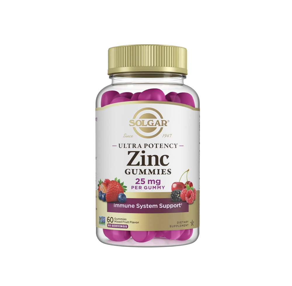 Solgar Zinc Gummies Витамин для взрослых с 25 мг сверхэффективного цитрата цинка для поддержки иммунитета — фруктовый вкус, веганские, кошерные и безглютеновые жевательные добавки для женщин и мужчин, 2 г сахара, 60 порций