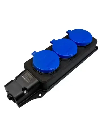 Колодка для удлинителя каучуковая 3 розетки / 16А / уличная, силовая с заземлением