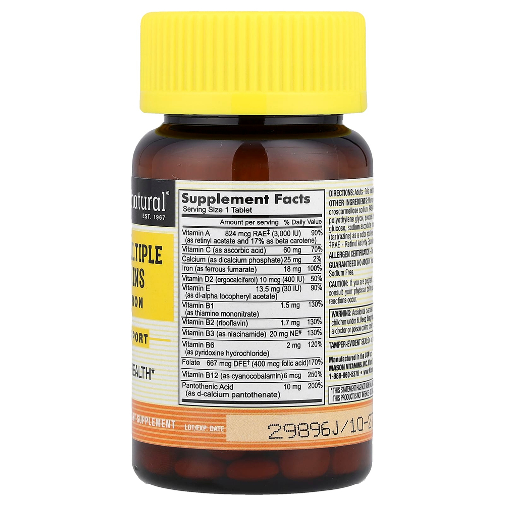 Mason Natural, Комплексные витамины с железом для ежедневного приема, 100 таблеток