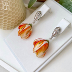 LEFIREL' Серьги серебряные женские "Астрея" с цветами из муранского стекла / ювелирные украшения из родированного серебра 925