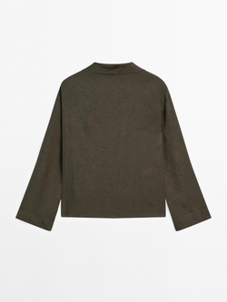 Massimo Dutti Блуза из струящейся ткани с воротником поло, антрацитово-серый