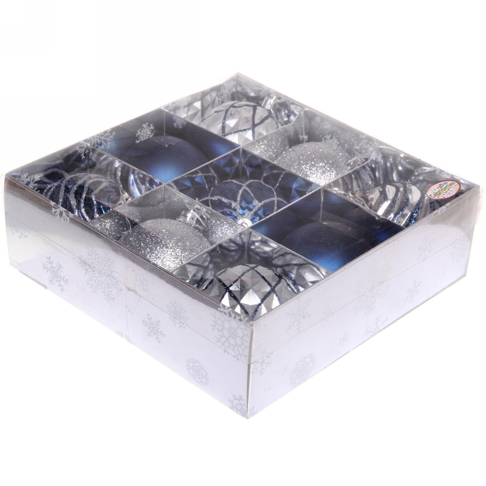 Набор шаров «Diamond shine» 6 см (9 предметов), сапфир/серебро