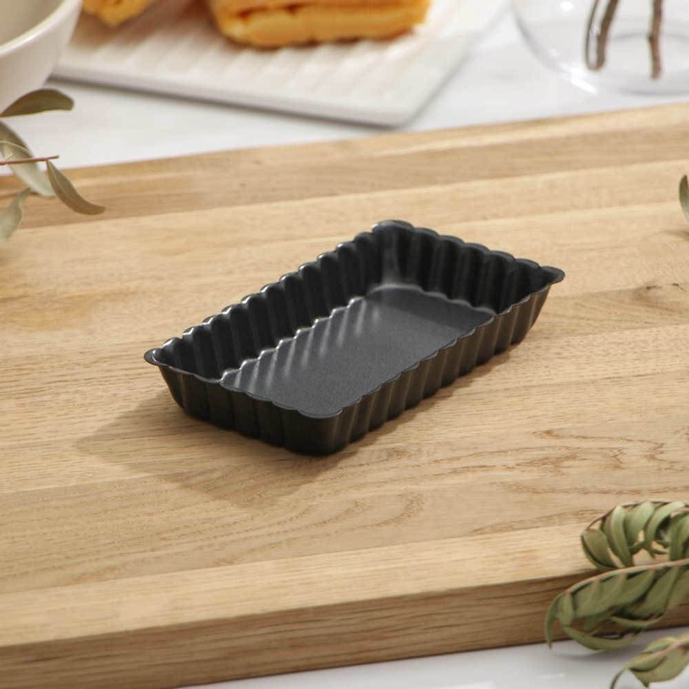 Форма для выпечки с антипригарным покрытием, съемное дно "Рифленый прямоугольник"12*6,5*2 см