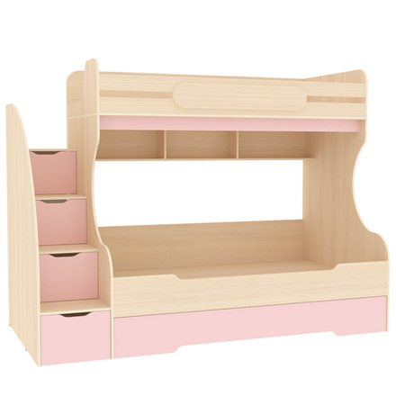 Трехъярусная кровать КарИВи БИГ  Дуб Молочный Розовый