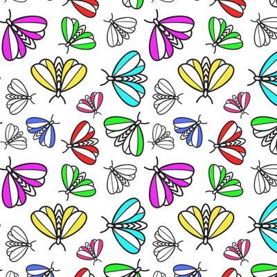 Разноцветные бабочки на белом