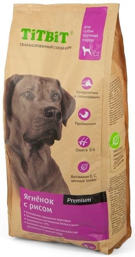 TITBIT Корм сухой 3кг для собак крупных пород ягненок с рисом
