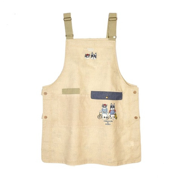 Фартук с пуговицами с обеих сторон, с котом и собакой "ANIMAL MODE", песочный, 25-8032-1, KUSUGURU
