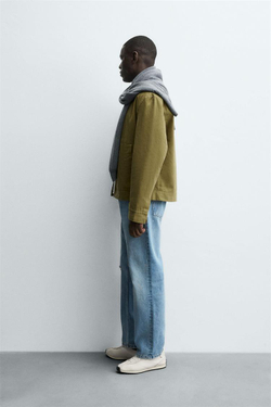 ZARA КУРТКА-РУБАШКА ИЗ ТКАНИ С РЕЛЬЕФОМ НА МОЛНИИ, ОЛИВКОВЫЙ