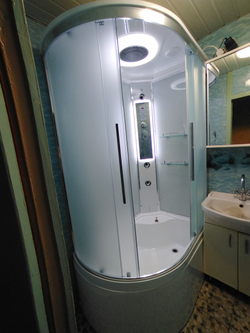 Душевая кабина AvaCan (АваКан) EM5812RLED с высоким поддоном, с ГМ, с электрикой и LED освещением, 120х80х220