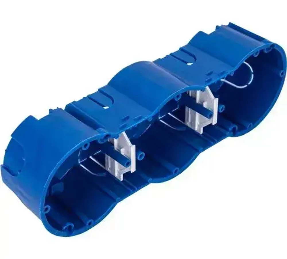 Коробка установочная 3-местная евростандарт синяя, для бетона и кирпича, (207х66х47,4мм), 1шт