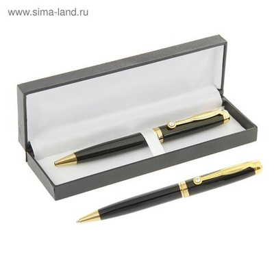Ручка шариковая, подарочная, в кожзам футляре, поворотная, Файт , чёрный с золотом