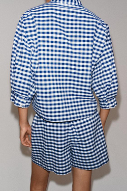 ZARA ШОРТЫ В КЛЕТКУ ВИШИ — ZW COLLECTION, БЕЛЫЙ/МОРСКОЙ СИНИЙ