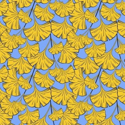 ЖЁЛТЫЕ ЛИСТЬЯ ГИНКГО БИЛОБА НА ГОЛУБОМ ФОНЕ