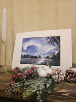 Картина авторская акварельная в паспарту 21*30 см на стену для интерьера "В окружении пальм"
