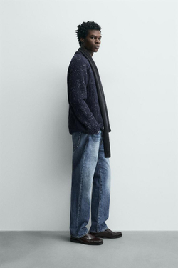 ZARA КОНТРАСТНЫЙ СВИТЕР , МОРСКОЙ СИНИЙ