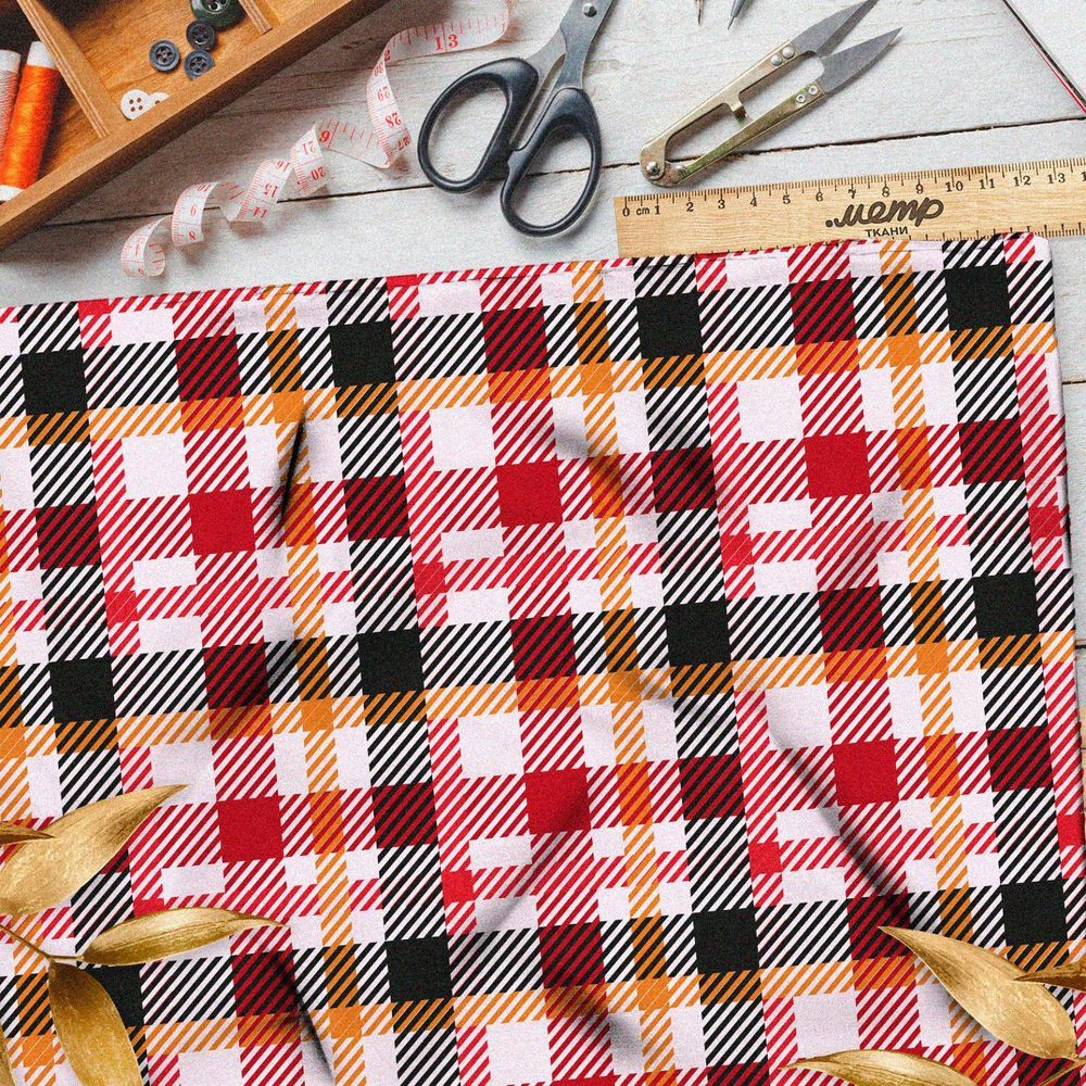 Ткань шелк Армани клетчатый узор