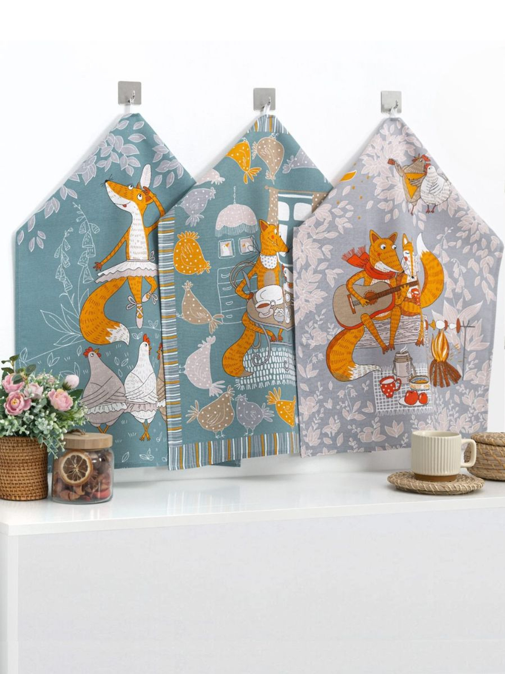 Набор кухонных полотенец, 3 шт , 45х60 см , рогожка