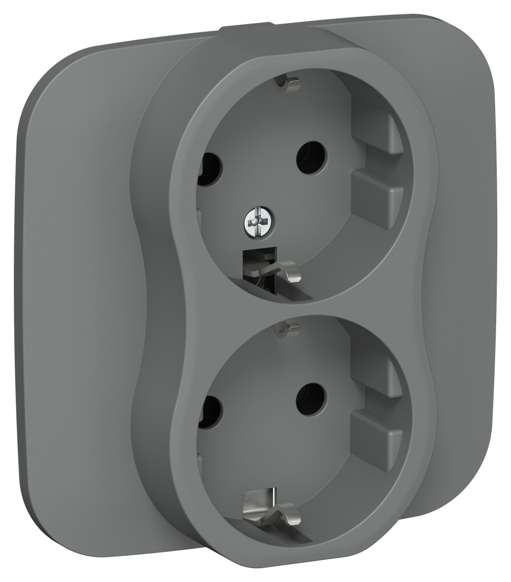 FLITE Розетка 2-местная с заземлением без защитных шторок 16А РС12-0-А-ФлМА мокрый асфальт IEK