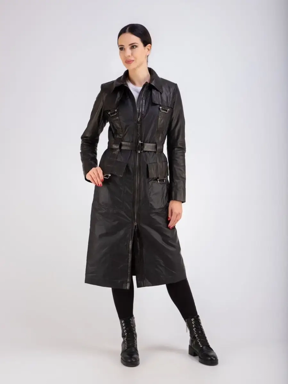 Пальто из натуральной кожи и ткани