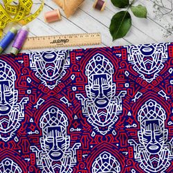Ткань атлас египетский фараон с краснымм узорами