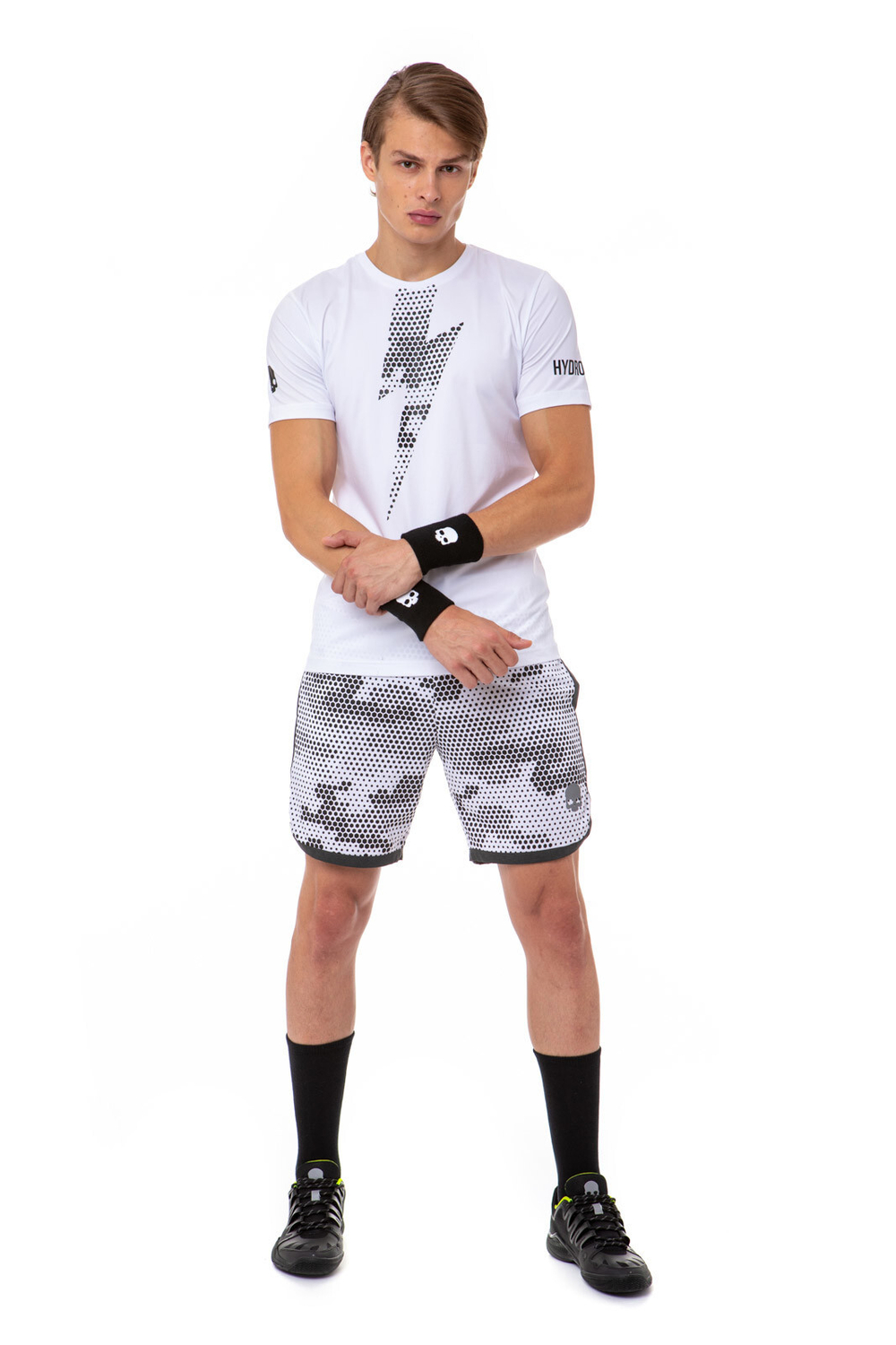 Мужская теннисная футболка Hydrogen Tech Thunderbolt Tee Man - white/black