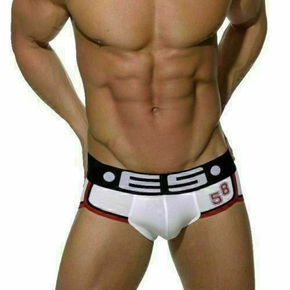 Мужские трусы брифы белые с черным поясом ES White 58 Brief