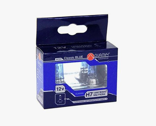 Лампа 12 В H7 55 Вт галогенная синяя Диалуч 2 шт.