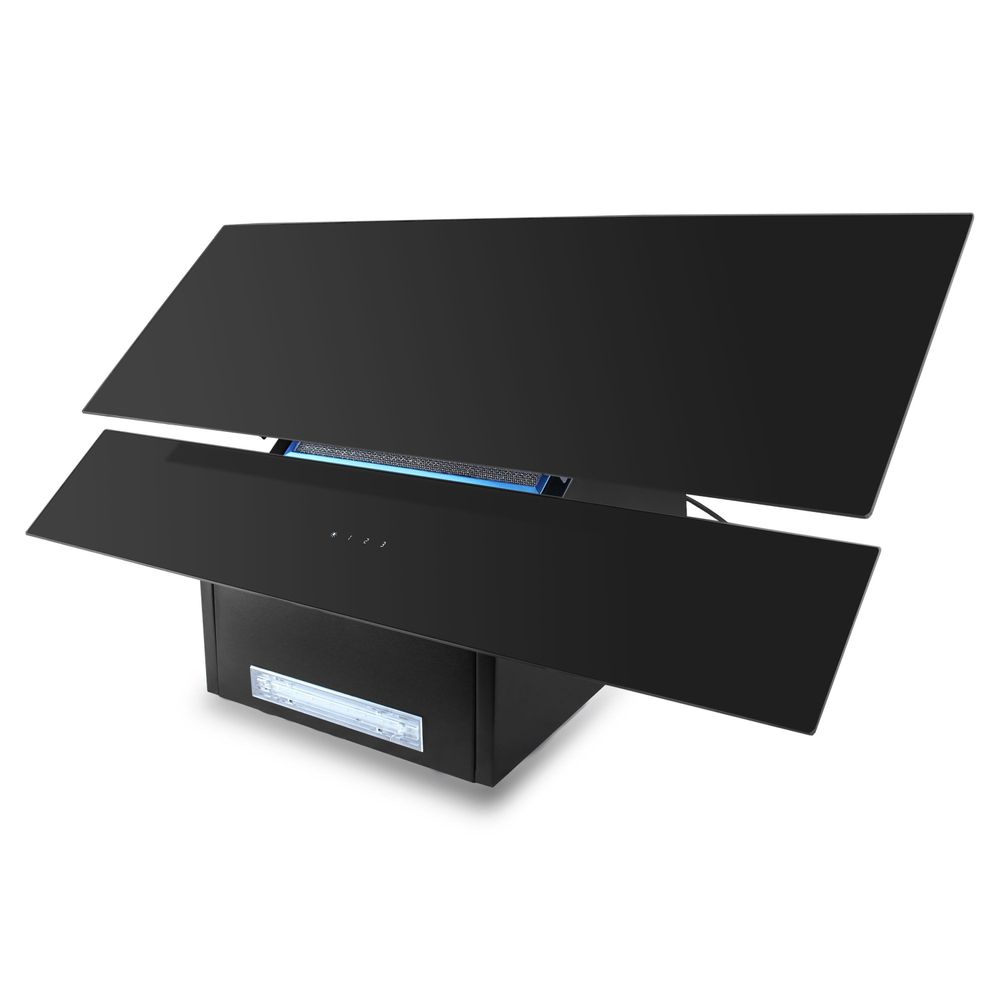 Вытяжка наклонная HKH-513 Ginzzu черное стекло, 90см, сенсорное управление 650м3/час