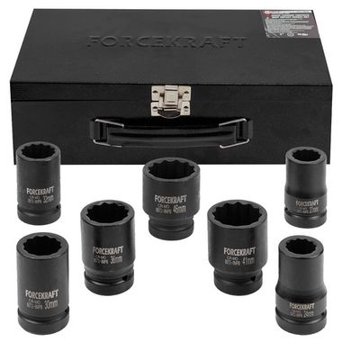 Набор головок ударных глубоких 1''7пр. (12гр.) (24,27,30,32,36,41,46мм) FORCEKRAFT FK-8072-9MPB