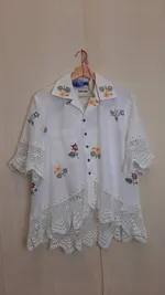 Рубашка Soeurs с Разноцветными Цветами/Flowers Garden Short Sleeve Shirt 2 белая