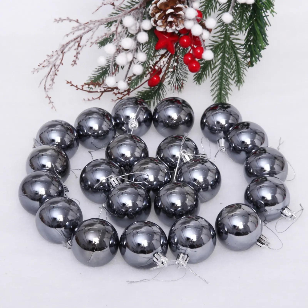 Новогодние шары 5 см (набор 24 шт) «Глянец», графит