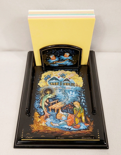 Подставка для блока для записей  ручной росписью Палех "Емеля"