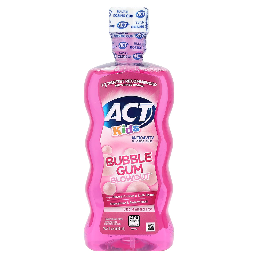 ACT, ополаскиватель для рта с фторидом, против кариеса, Bubble Gum Blowout®, без сахара и спирта, 500 мл (16,9 жидк. унции)