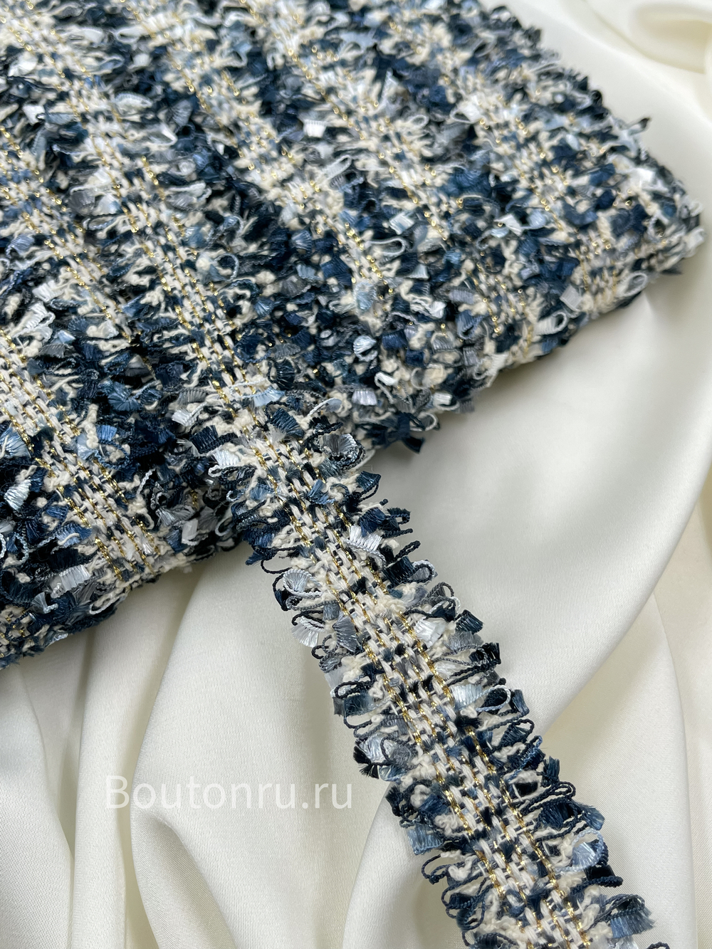 Тесьма твидовая темно-синяя серая