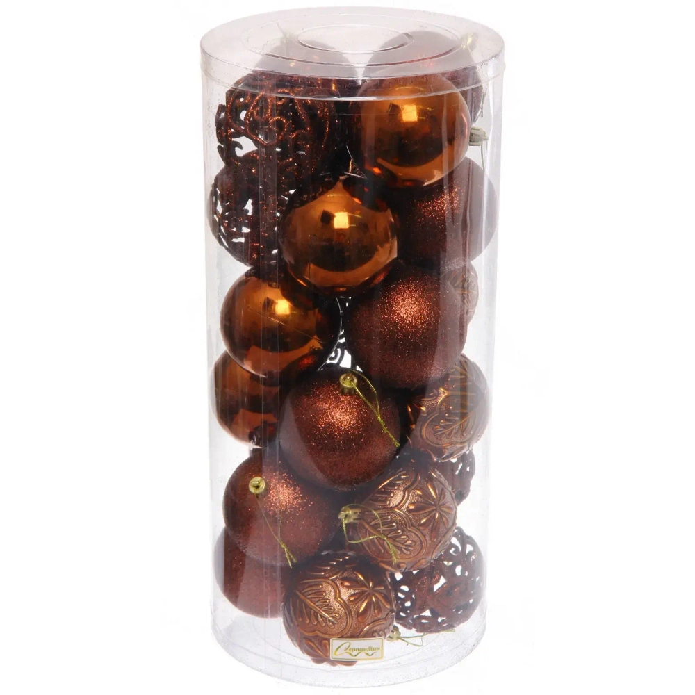 Новогодние шары 8 см (набор 24 шт) «Фактурный микс», шоколад