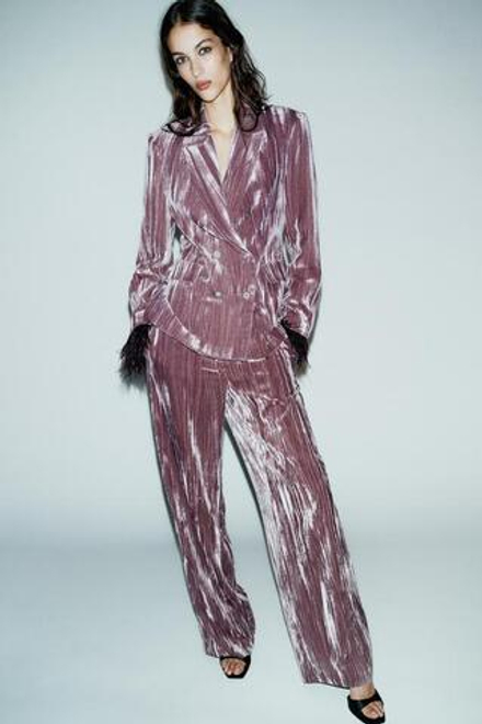 ZARA ШИРОКИЕ БРЮКИ ИЗ ВЕЛЬВЕТА, ЦВЕТ МАЛЬВЫ