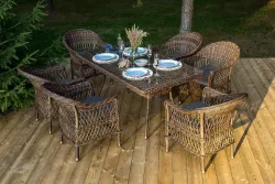 "Амароне" обеденная группа из искусственного ротанга на 6 персон, цвет коричневый