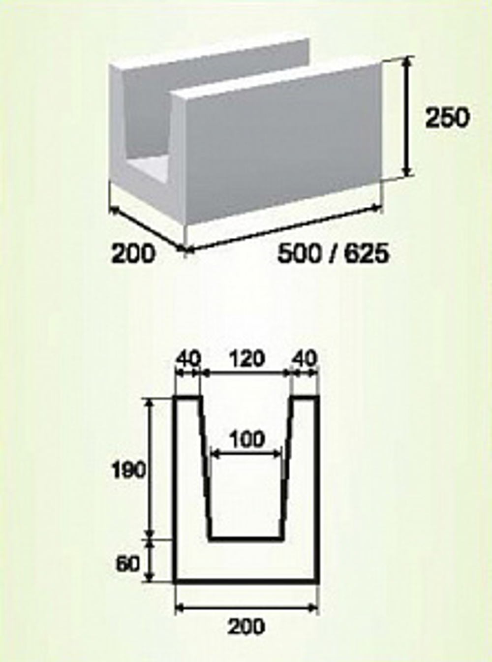 U-образные блок D500 500x200x250 мм