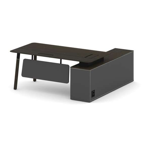 Fresco Стол руководителя FR.SR-18 (L) Дуб Темный/Базальт UM/Металл Черный/Нерж. Сталь 1800*1798*750