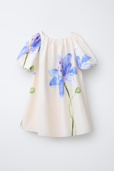 ZARA ПЛАТЬЕ С ЦВЕТОЧНЫМ ПРИНТОМ, ЭКРЮ