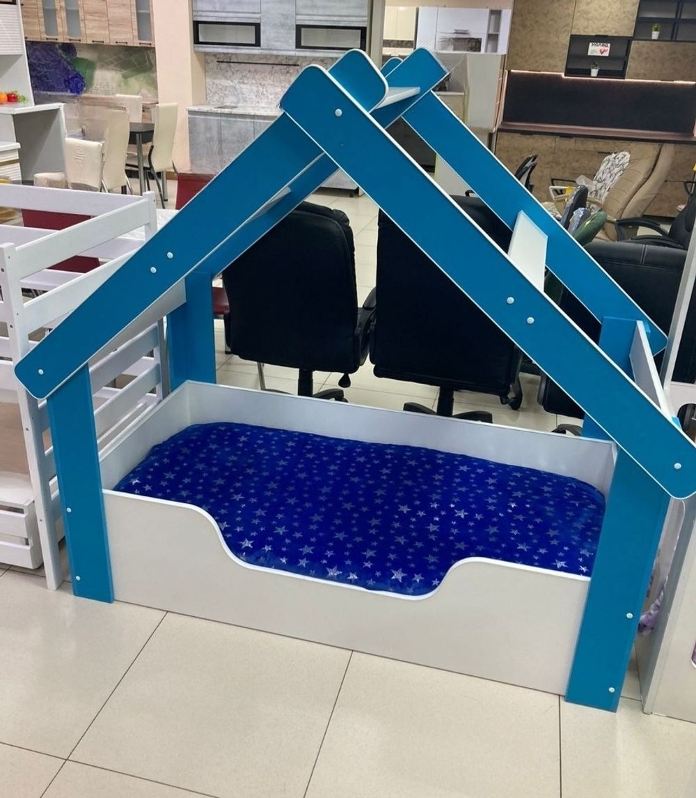 Кровать Теремок Бэби белый/бирюза 800*1600