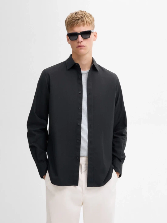 Massimo Dutti Рубашка из 100% хлопкового твила, темно-синий